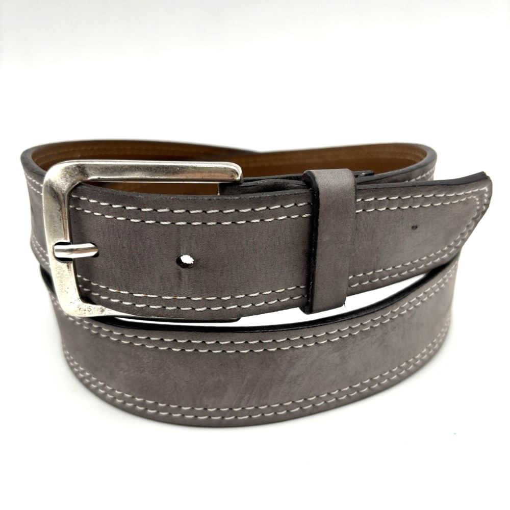 Johnnie-O JMBL0280 Stone Gray Suede Leather Double Stitch Belt 36 35-39" USA